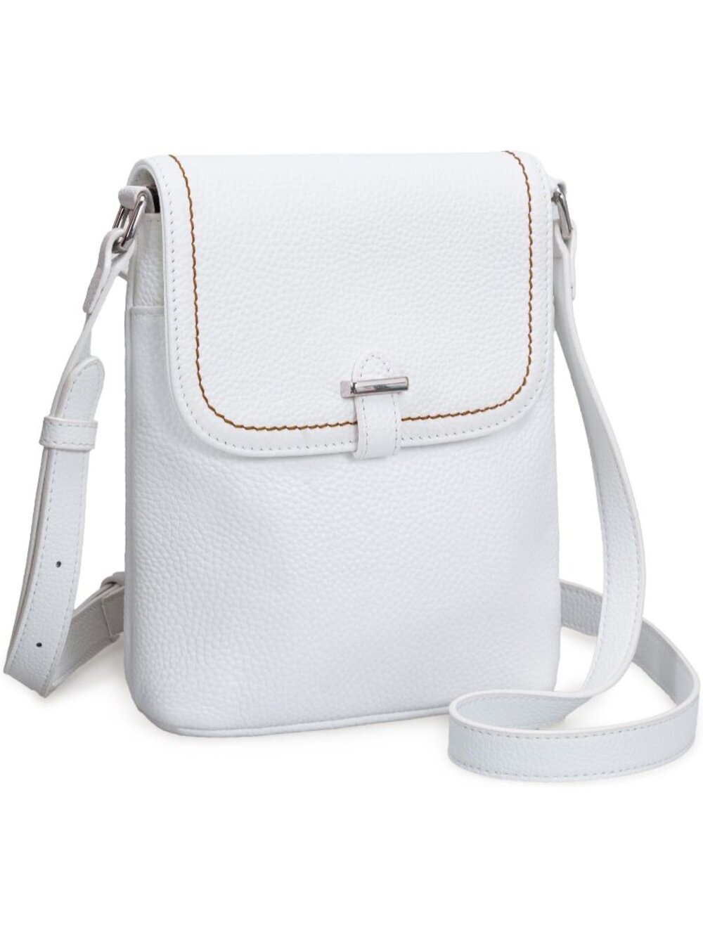 Women's White Leather Cell Phone Crossbody Bag with RFID Blocking Card Slots